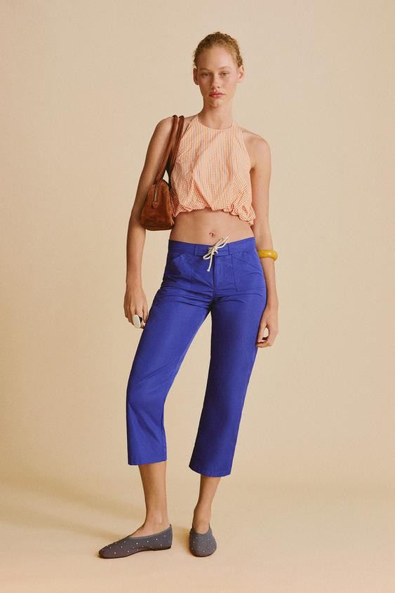 NYLON CROPPED DRAWSTRING PANTS | Zara US