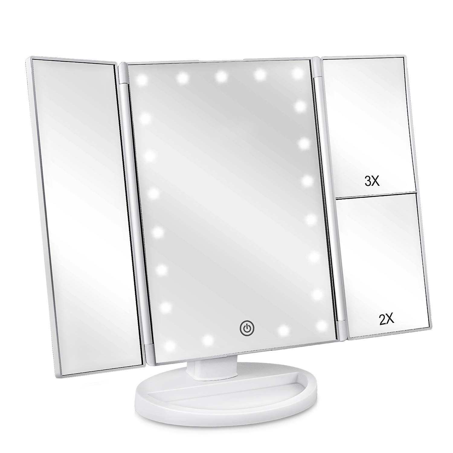 deweisn Floor Mount Tri-Fold Lighted Vanity Mirror with 21 LED Lights, Touch Screen and 3X/2X/1X ... | Amazon (US)
