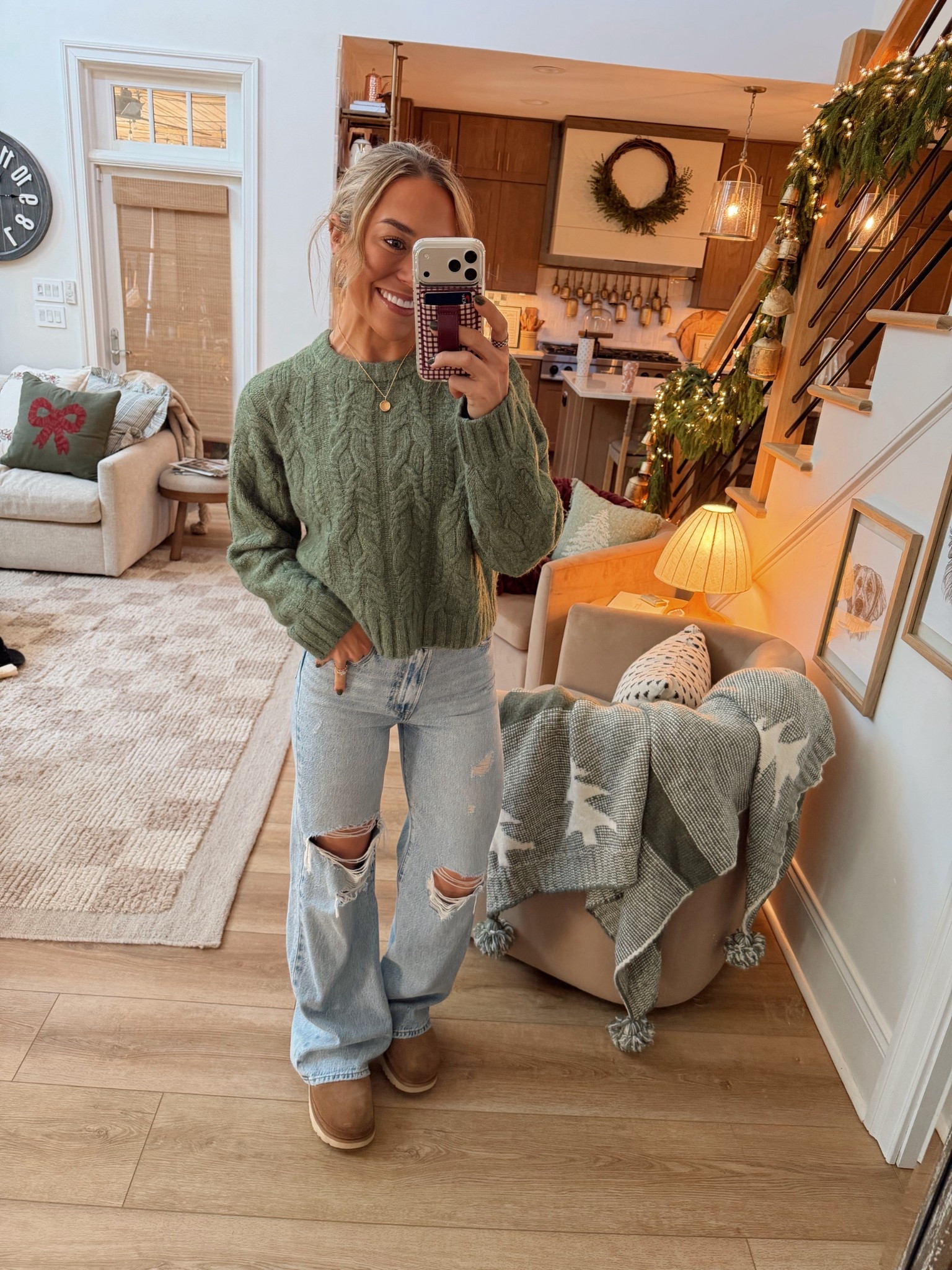 LOVING this gorgeous green cable knit sweater! In the M, I’d say it runs more towards the cropped side! Jeans are Levi’s wide leg rib cage in the wash “probably okay” from last season if you can find them! 

Ootd / Uggs clogs / target fashion / comfy / cozy / winter fit / Holley Gabrielle 

#LTKFindsUnder50 #LTKootd #LTKStyleTip