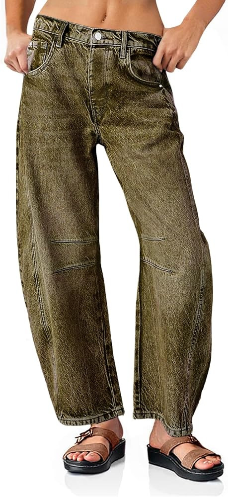 PLNOTME Women's Baggy Boyfriend Jeans Vintage Wide Leg Mid Rise Barrel Denim Ankle Pants | Amazon (US)