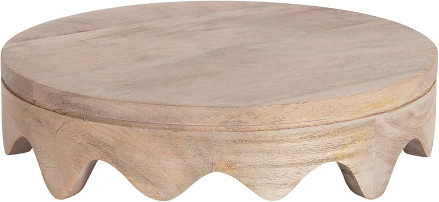 Kate and Laurel Fairlee Decorative Wavy Round Tray, 12 Inch Diameter, Natural Wood, Modern Scallo... | Amazon (US)