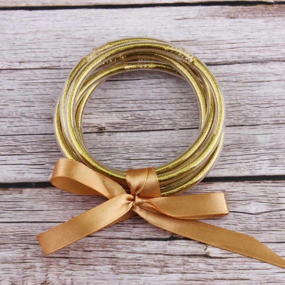 GOLD Glitter Jelly Designer Bangles 5 Bracelet Set - Free Shipping | Etsy (US)