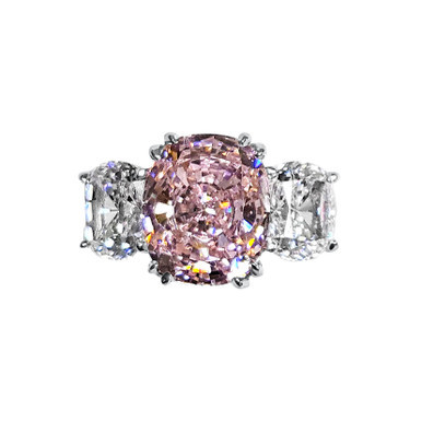 7 Carat Pink Cushion Cut with 2 Carat Cushion Cut Sides | Fantasia by DeSerio