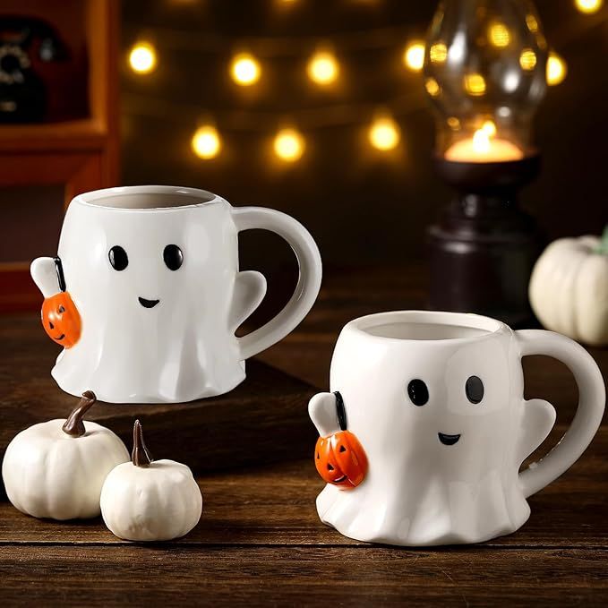 2 Pcs 12 oz Halloween Ghost Mug Coffee Ceramic Boo Mug with Pumpkin Cute Ghost Mug Ghost Face Cup... | Amazon (US)