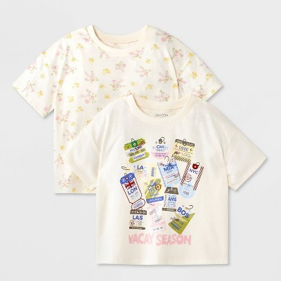 Grayson Mini Toddler Girls' 2pk Short Sleeve Vacay Season Oversized T-Shirt - White 2T | Target