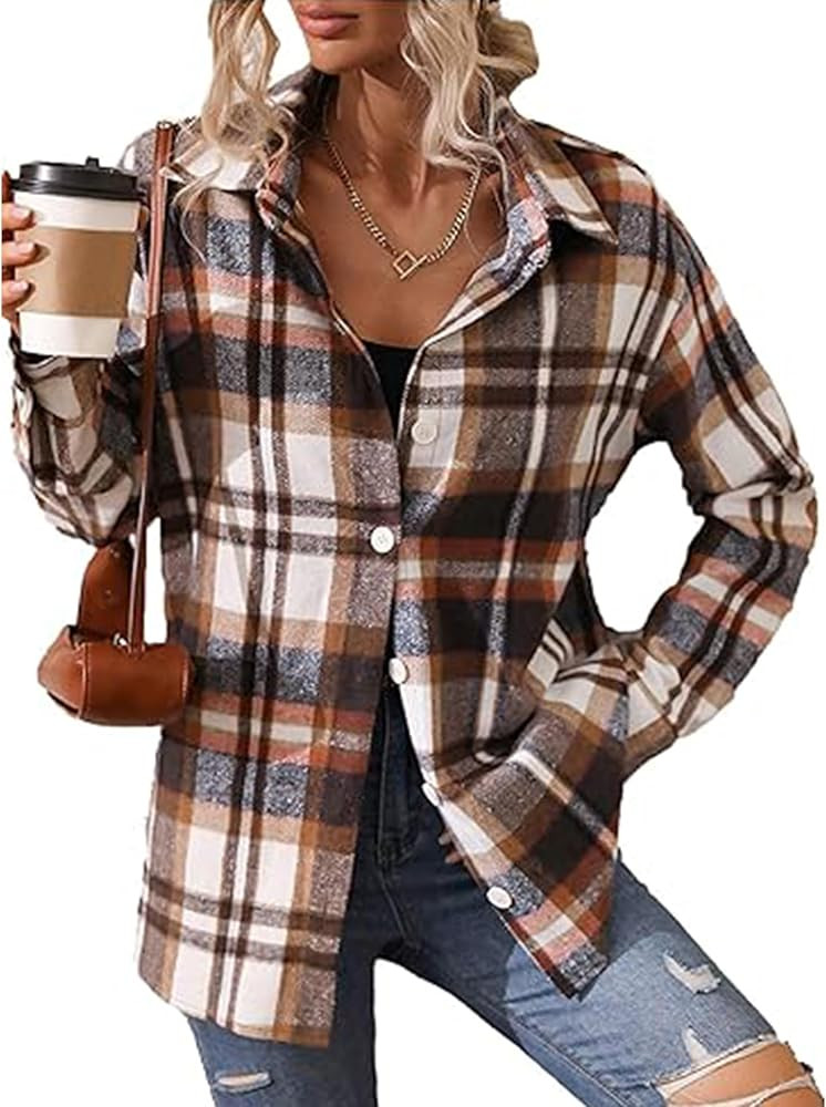 Deer Lady Plaid Flannel Shirts for Women Buffalo Plaid Shirts Oversized Long Sleeve Casual Button... | Amazon (US)