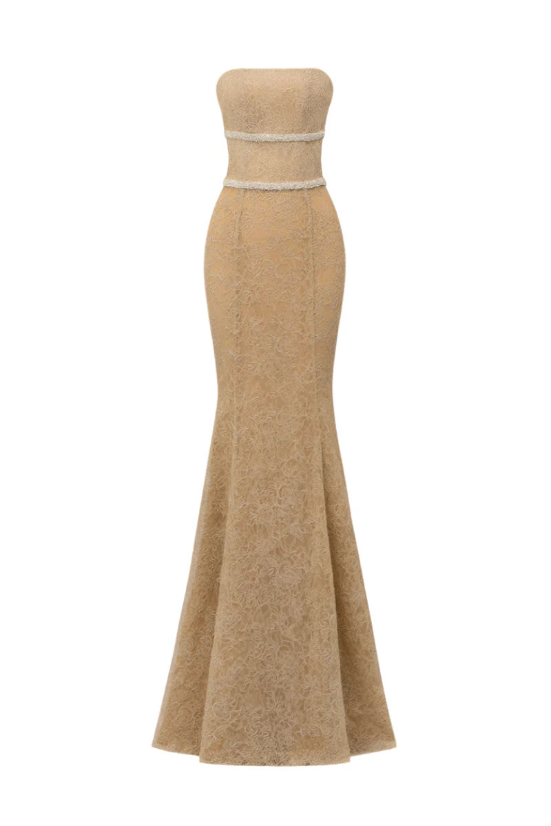 FLORAL MESH LACE AND CHIFFON DRESS IN GOLD | I.H.F Studio | CULT MIA | CULT MIA UK LTD