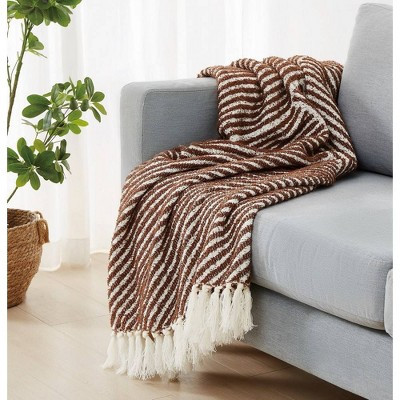 Brooklyn Loom 50"x70" Diagonal Chenille Stripe Throw Brown | Target