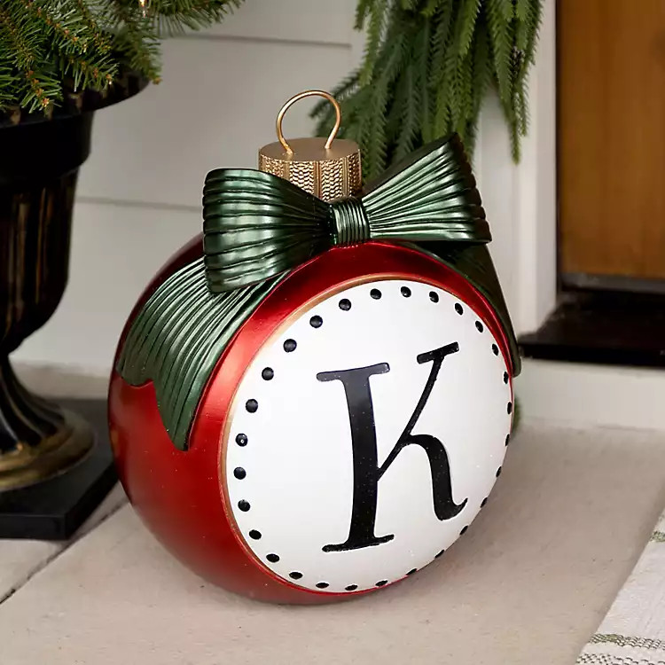 New! Red & Green Monogram K Christmas Ornament Statue | Kirklands