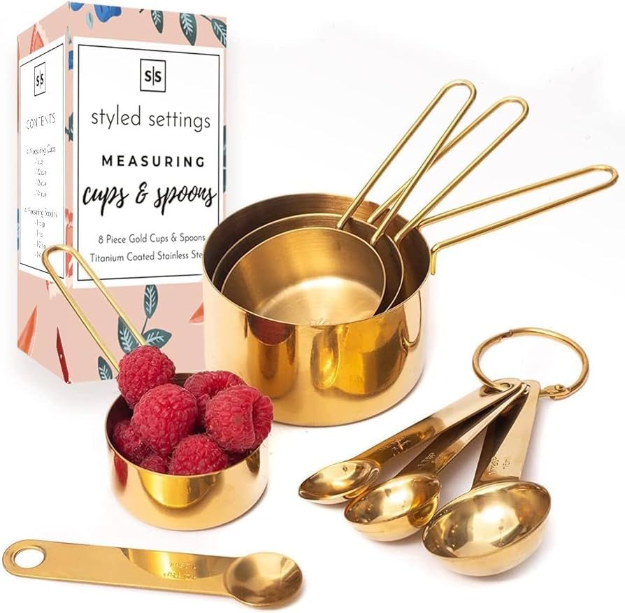 Gold Measuring Cups and Spoons Set - Stackable, Stylish, Sturdy 8-Piece Gold Measuring Cups and G... | Amazon (US)