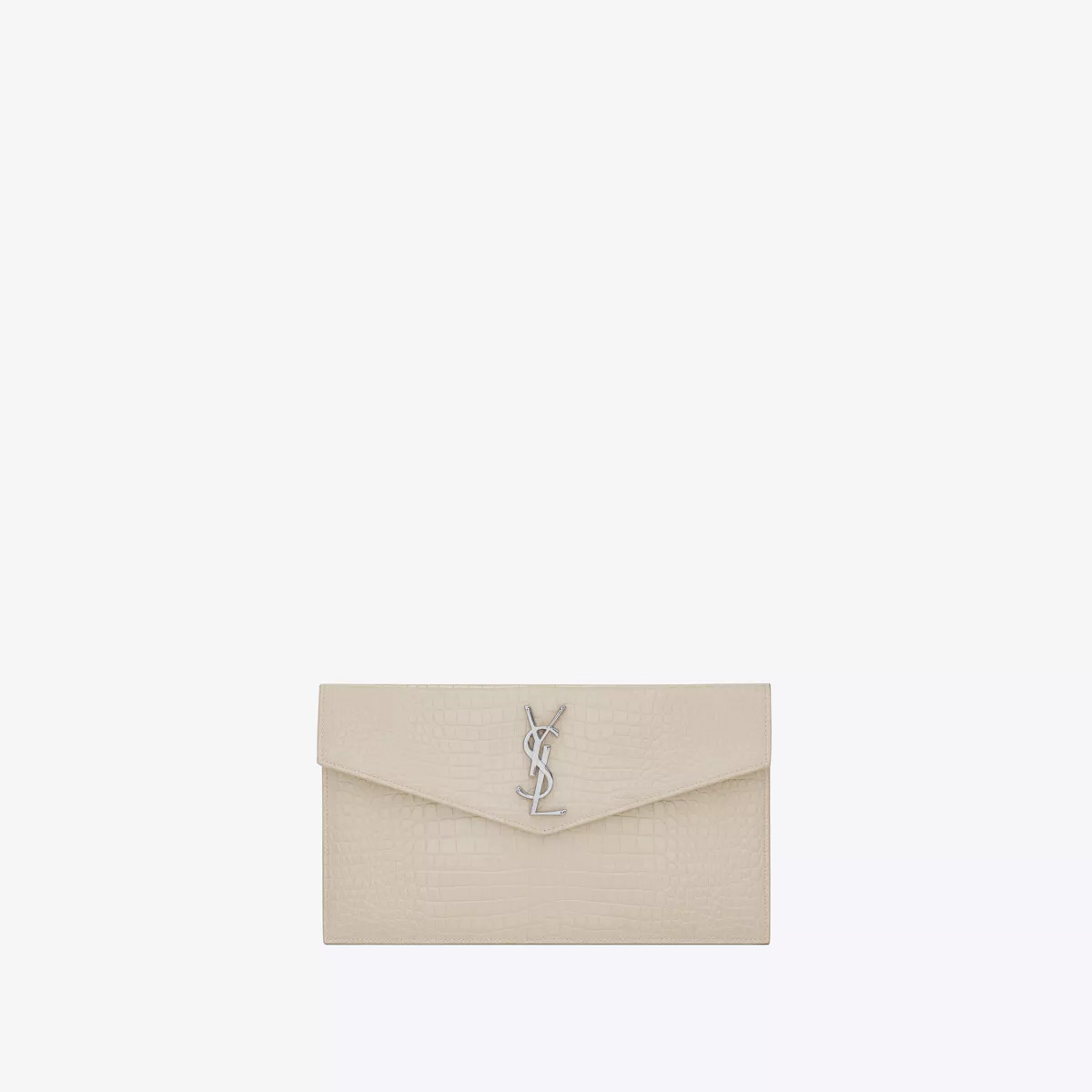 Uptown Pouch In Crocodile Embossed Shiny Leather White One Size | Saint Laurent Inc. (Global)