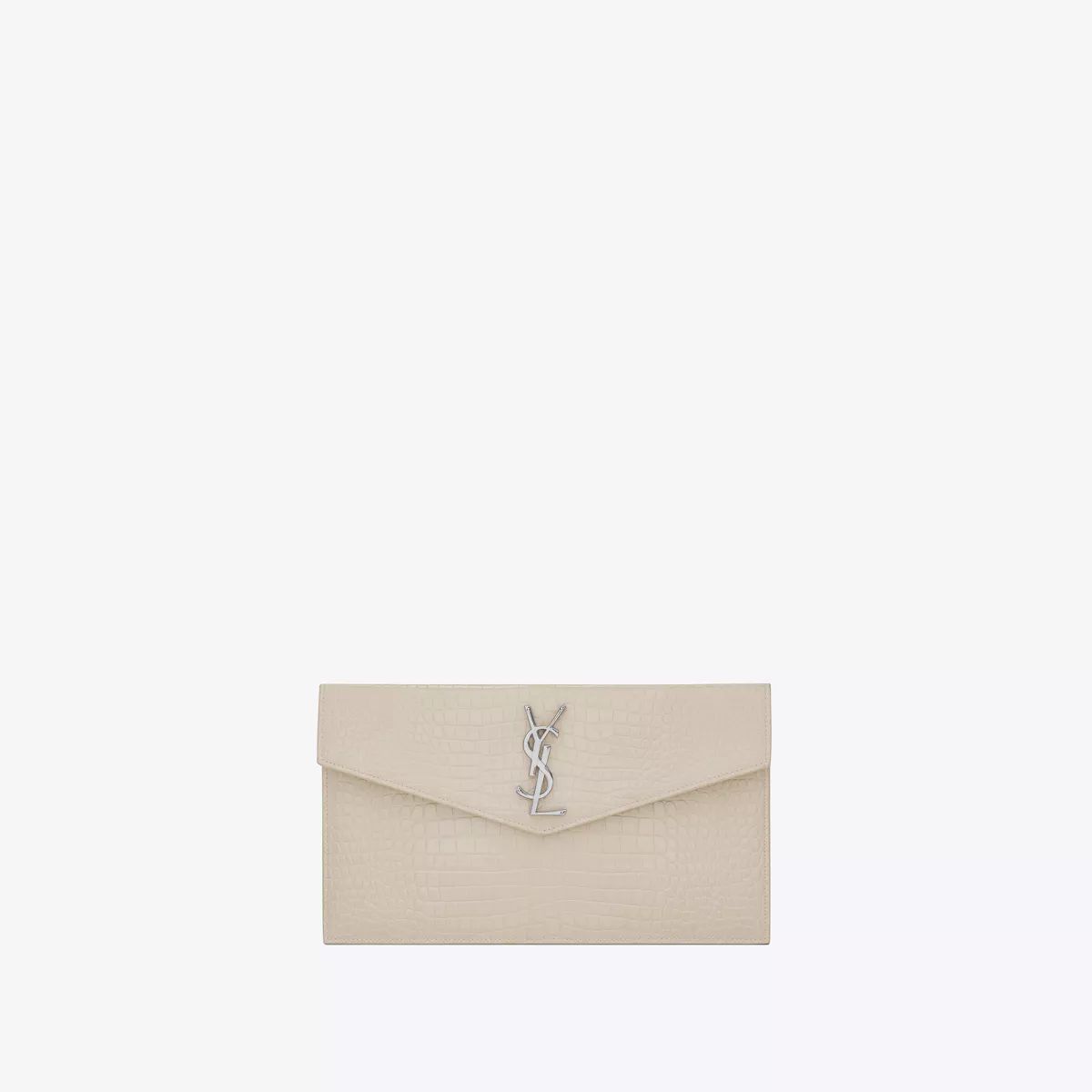 Uptown Pouch In Crocodile Embossed Shiny Leather White One Size | Saint Laurent Inc. (Global)