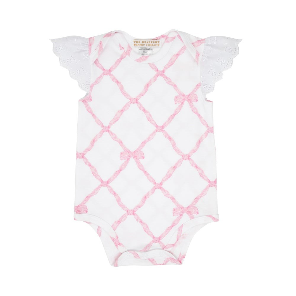 Wendy Onesie - Belle Meade Bow with Worth Avenue White Eyelet | The Beaufort Bonnet Company