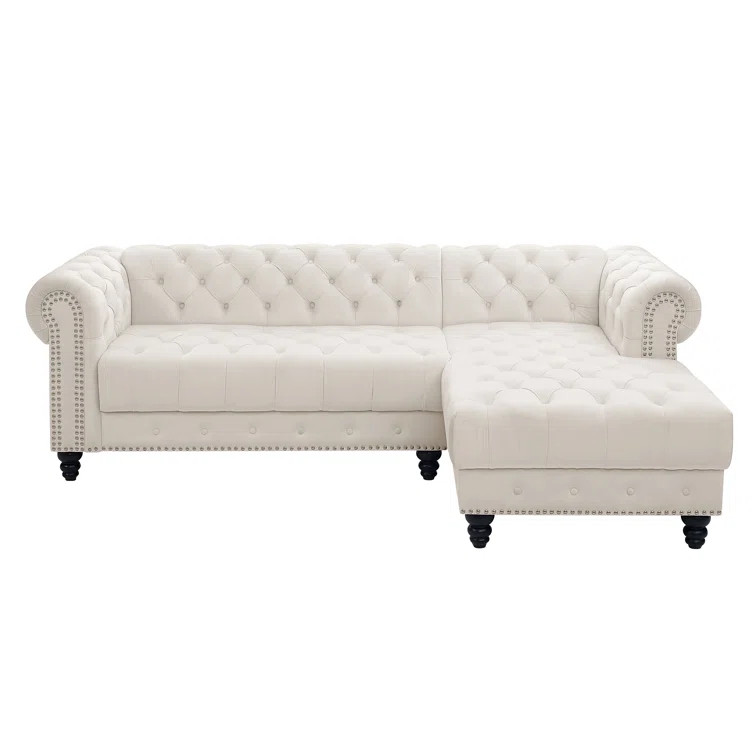 Lora 97" Wide Velvet Right Hand Facing Sofa and Chaise | Wayfair North America