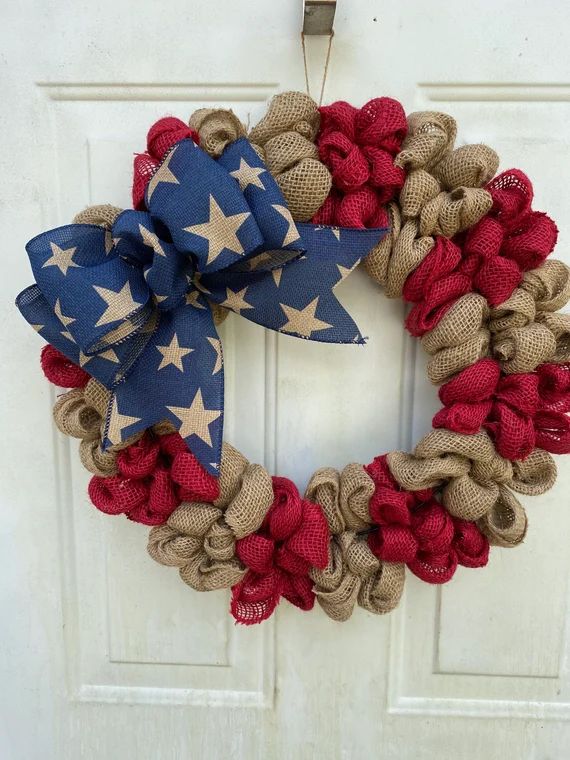 Burlap Patriotic Wreath Americana Burlap Wreath Primitive | Etsy | Etsy (US)