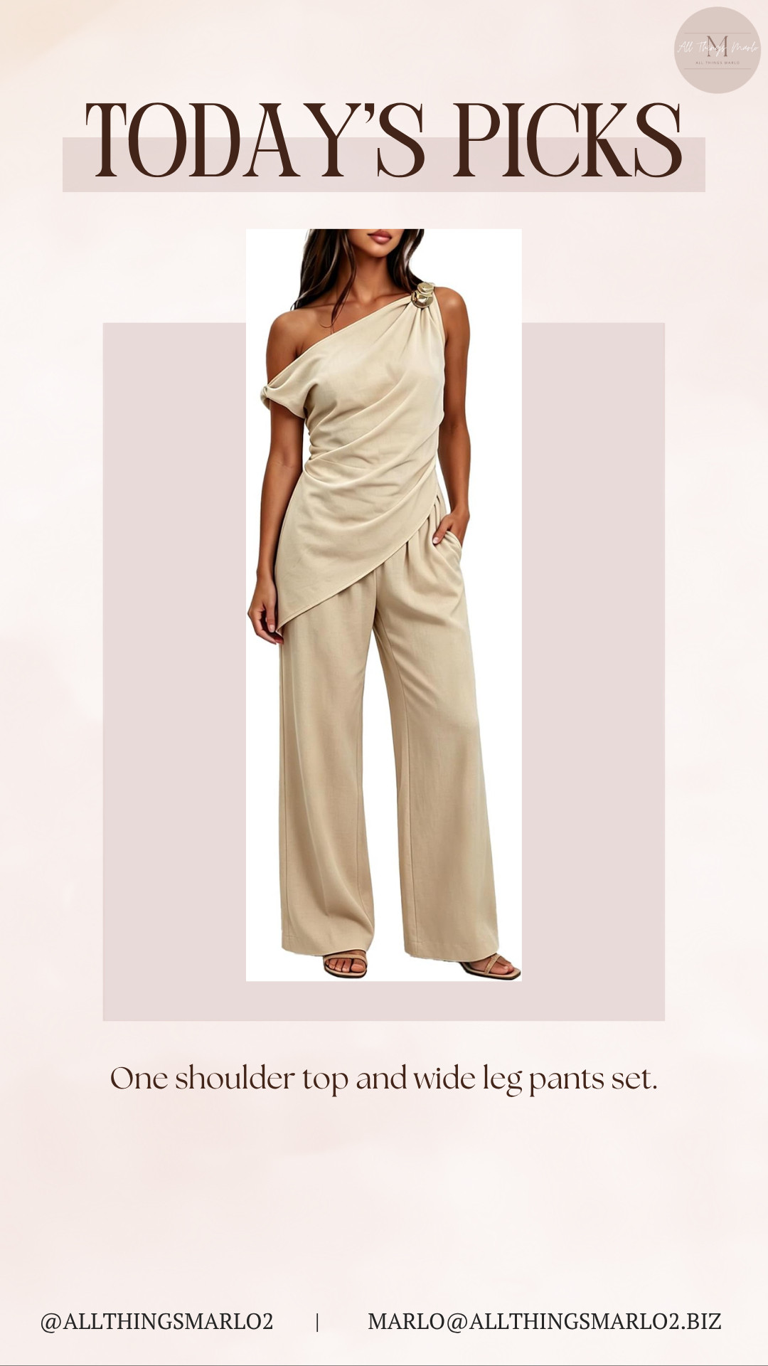 One shoulder top and wide leg pants set. 

 #LTKSeasonal #LTKWorkwear #LTKTravel