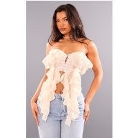 Cream Bandeau Chiffon Ruffle Lace Up Corset | PrettyLittleThing US