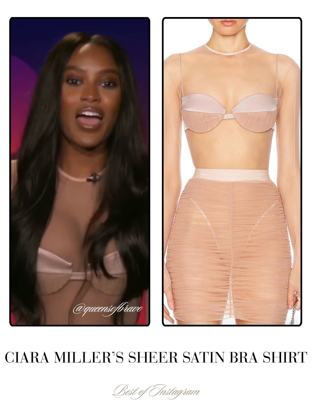 Ciara Miller’s Sheer Satin Bra Shirt 📸 = @queensofbravo
