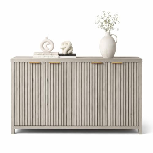 Buffet Cabinet Fluted Sideboard 56" Accent Cabinet with Adjustable Shelves 4 Doors Modern Storage... | Amazon (US)