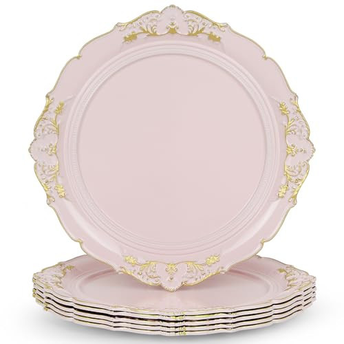 YXZHUOYU Charger Plates Set of 6, Embossed Design, Elegant Charger Plates for Dinner Table, Premium Plate Set, Nice Chargers for Dinner Plates, Enhances Dining Experience (Art, pink-2) | Amazon (US)