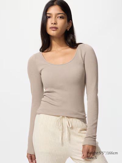 HEATTECH Extra Warm Ribbed Scoop Neck Bra T-Shirt (Long Sleeve)Colour: 32 BEIGESize: Women SXXSXS... | UNIQLO (UK)