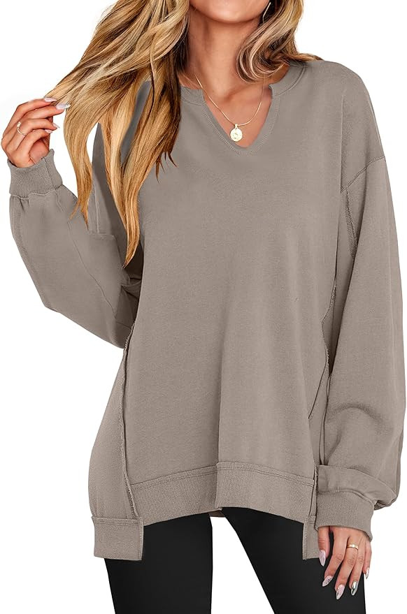 ANRABESS Womens Oversized Sweatshirt V Neck Long Sleeve Tunic Lightweight Pullover 2024 Winter Ca... | Amazon (US)