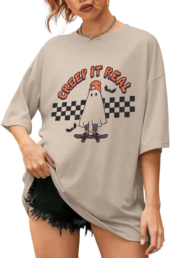 CM C&M WODRO Women's Halloween Creep It Real T Shirt Retro Skateboarding Ghost Graphic Shirt Vint... | Amazon (US)