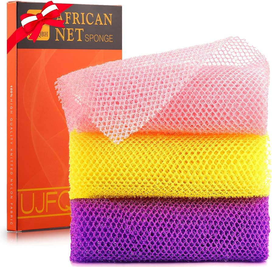 UJFQBH 3 Pieces African Bath Sponge African Net Long Net Bath Sponge Exfoliating Shower Body Scru... | Amazon (US)