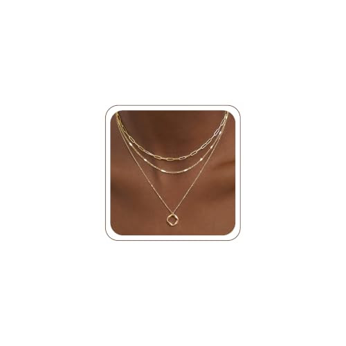 Layered Gold Necklaces for Women,14k Gold Plated Dainty Stackable Choker Necklaces for Women Trendy Layering Geometric Pendant Paperclip Dot Chain Necklace Set Jewelry Set Gifts | Amazon (US)