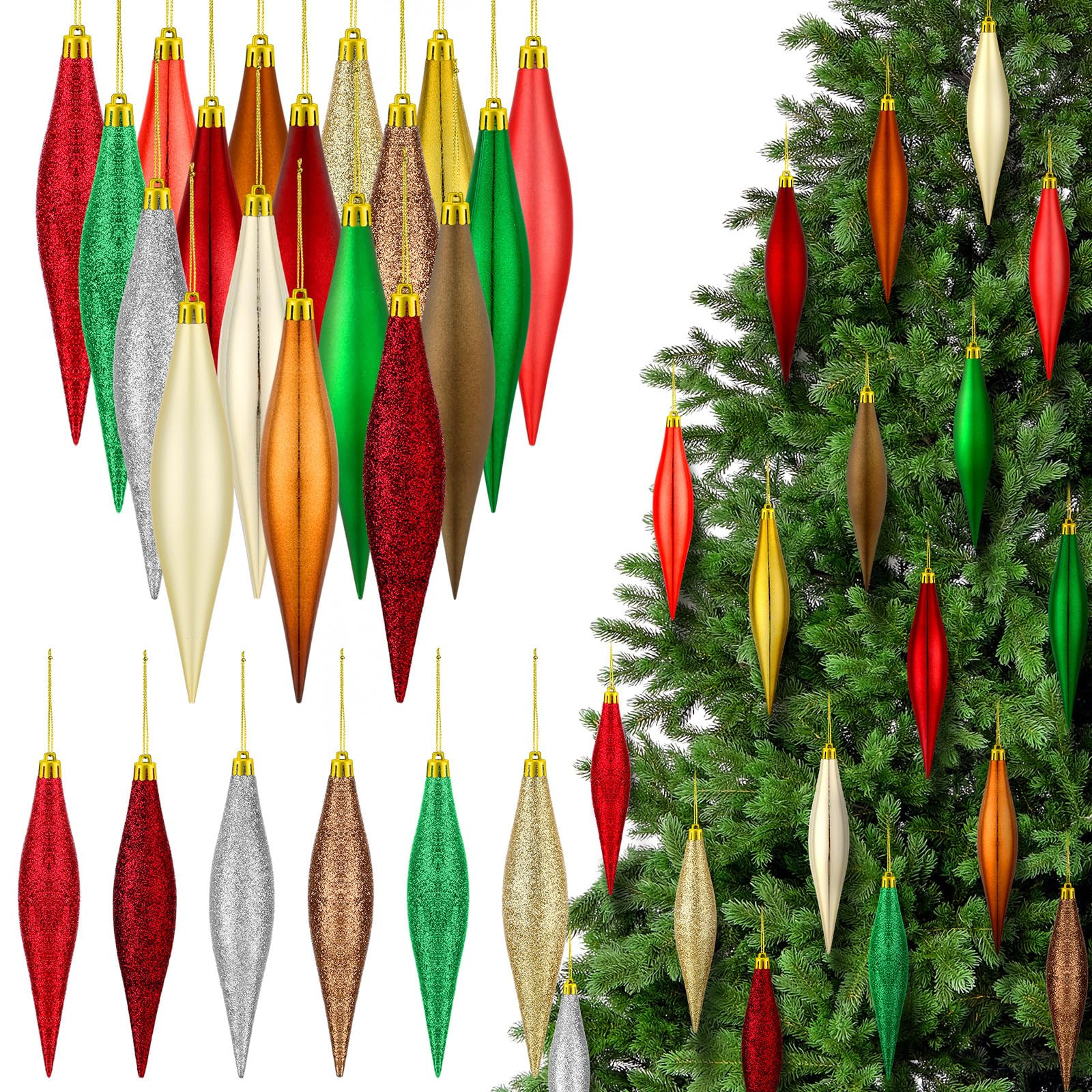 30 Pcs Christmas Finish Finial Drop Ornament 6" Boho Water Drop Ornament Christmas Spiral Ball Or... | Amazon (US)