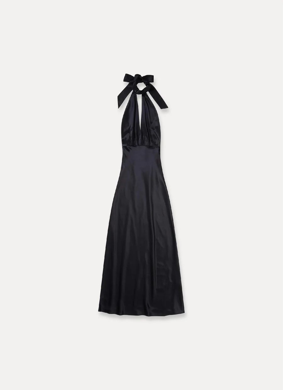 Silky Halter Cutout Gown Black | Something Navy | Something Navy
