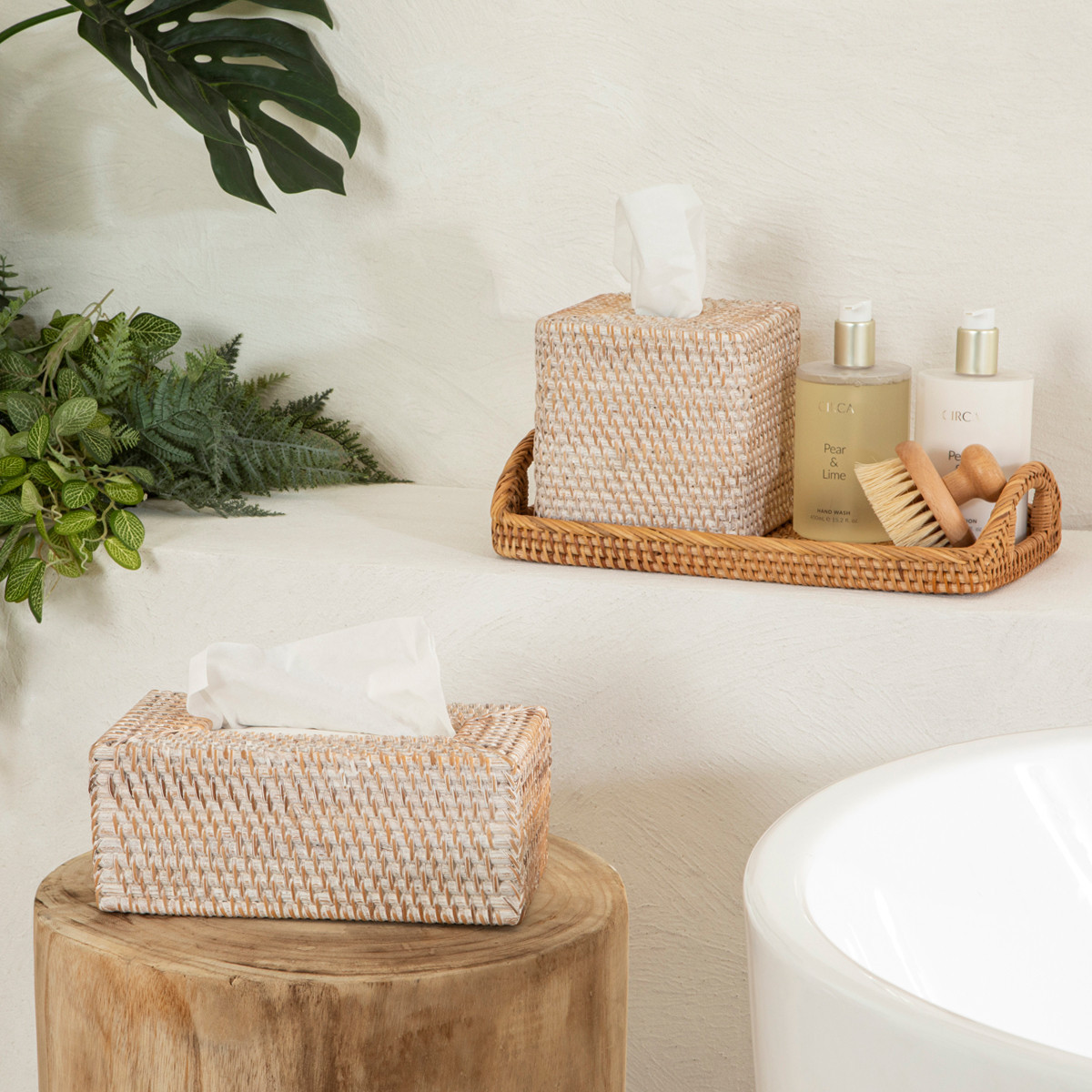 Rattan White Wash Tissue Box Cover Range | Pillow Talk AU