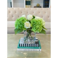 Hydrangea Rose Centerpiece For Home Decor, Faux Roses Hydrangeas Arrangement-Real Touch White Center | Etsy (UK)