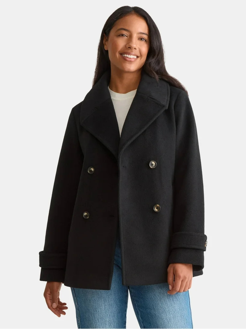 Time and Tru Women's and Women's Plus Faux Wool Peacoat, Sizes XS-2X | Walmart (US)