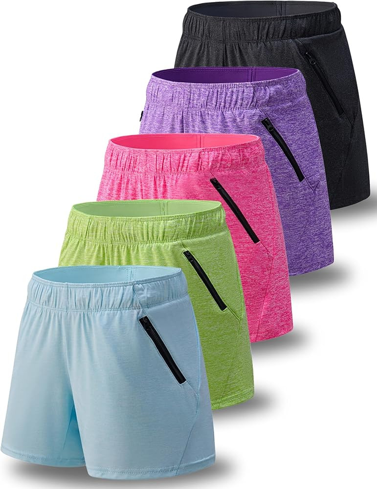 5 Pack: Womens Workout Gym Shorts Casual Lounge Set, Ladies Active Athletic Apparel with Zipper P... | Amazon (US)