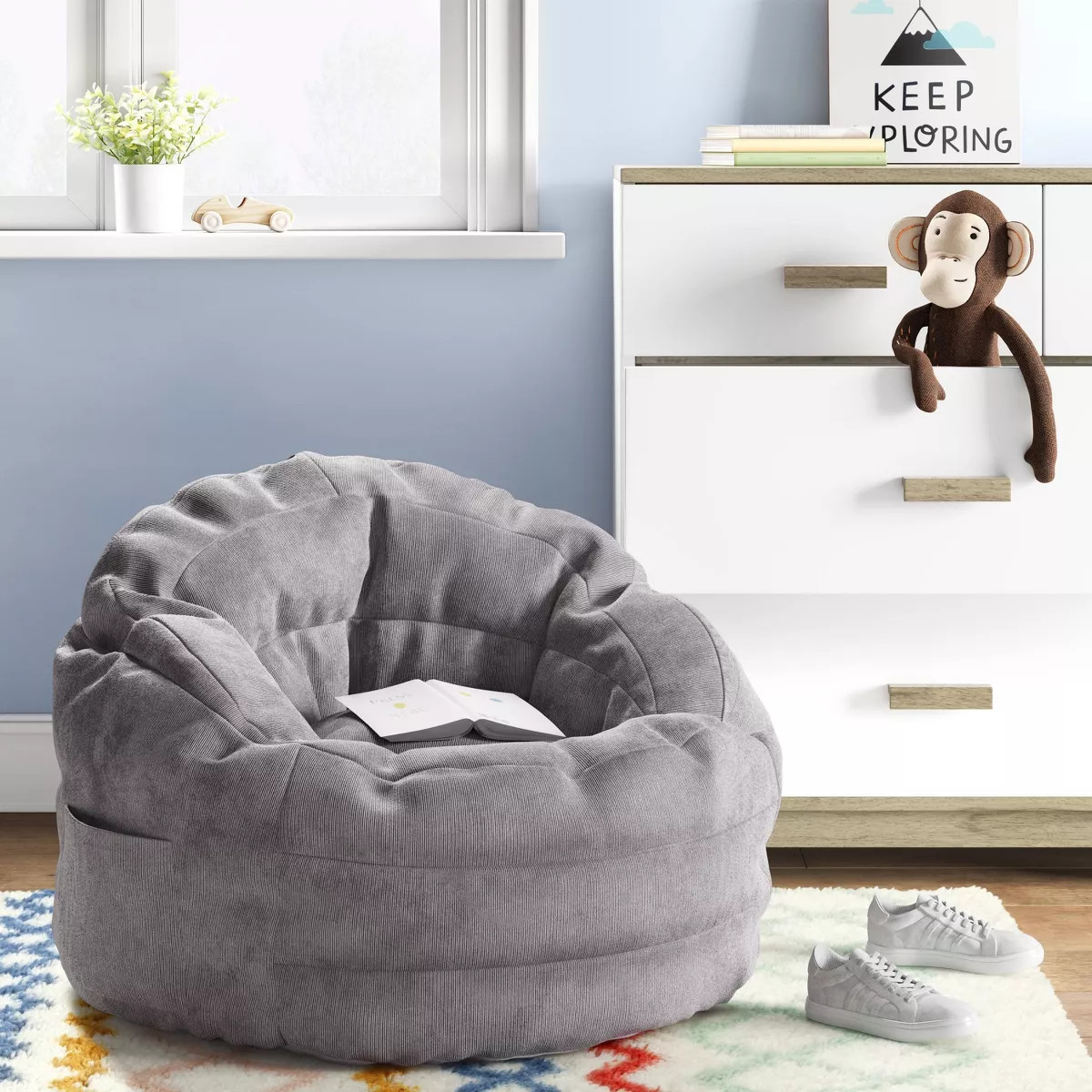 Settle In Kids' Bean Bag Chair Gray - Pillowfort\u2122: Toddler Seat, Indoor Use, Polystyrene Bea... | Target