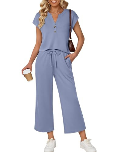 Amazon.com: LILLUSORY Two Piece Lounge Sets for Women Spring Vacation Beach Travel Airport Outfit... | Amazon (US)