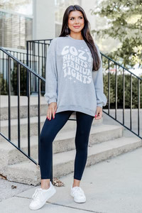 Cozy Nights Stadium Lights Grey oversized graphic sweatshirt | Pink Lily