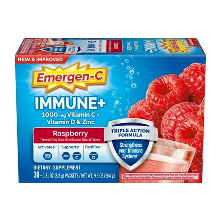 Emergen-C Immune+ Vitamin C Supplement Powder for Immune Support, Raspberry, 30 Ct, for Adults | Walmart (US)