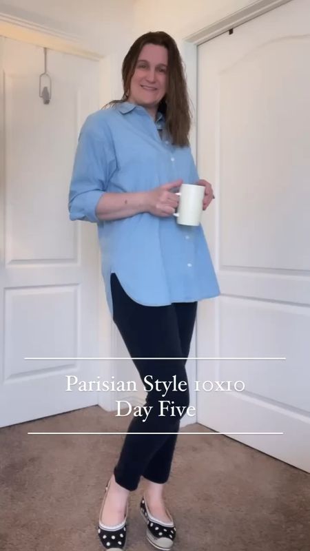 Day Five of the #parisianstyle10x10 hosted by @brilamberson & @jessica.harumi 

Today I am wearing my J.Crew Chambray shirt and Loft black ankle pant. I paired these with my polka dot Kate Spade shoes & watch band.

Happy Sunday. Don’t forget to take a moment to stop and enjoy your day! 

#capsulewardrobe #10x10challenge #noondaycollection classicstyle  #jcrew #injcrew #loveloft #loftimist #casualchicstyle #capsulewardrobe #teachersofinstagram #katespade #whattheteacherwore #teacheroutfit #grwm #ootd #teacherootd #momstyle #justjeaniejo 