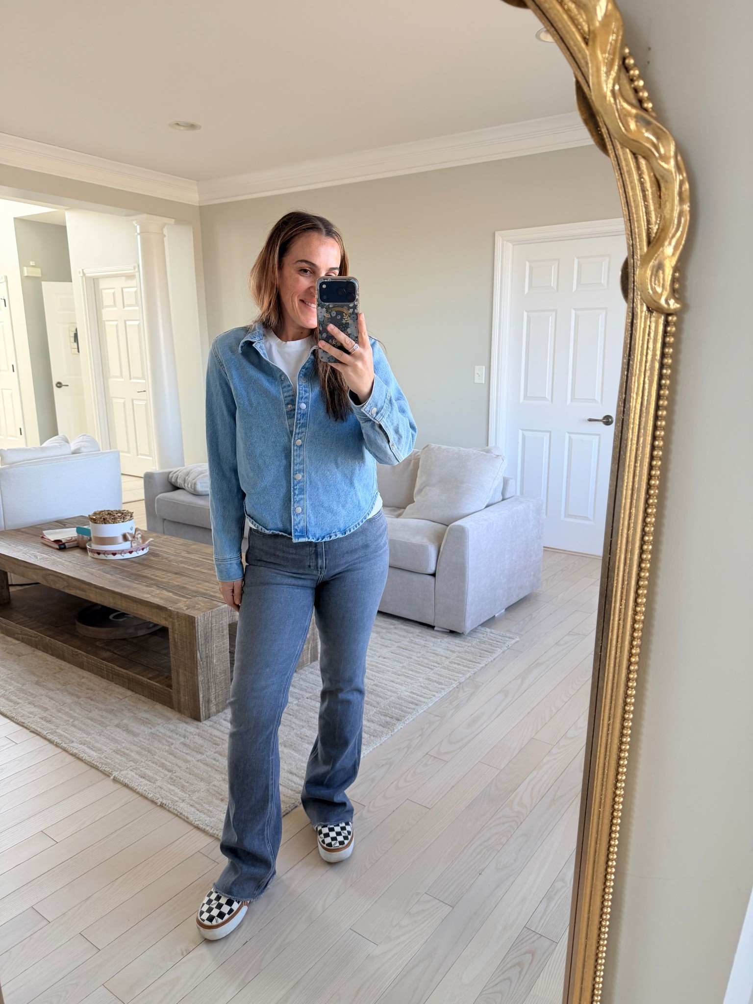Love a denim on denim vibe. 
Size medium in the tops and 28 in the jeans

#LTKOver40 #LTKmomlife #LTKootd