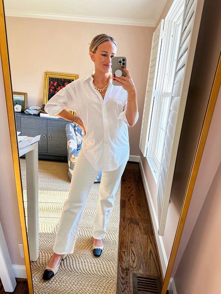 I love this relaxed white button down from J.Crew. Since the fit is oversized and relaxed, it works perfectly with a bump even though it’s not maternity specific. My jeans, however, are maternity specific from Madewell and just the BEST. I get my pre-pregnancy size.

#LTKworkwear#LTKshoecrush#LTKbump