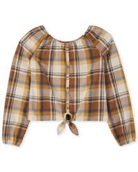 Womens Matching Family Long Raglan Sleeve Plaid Tie Front Top | The Children's Place  - GINGER BR... | The Children's Place