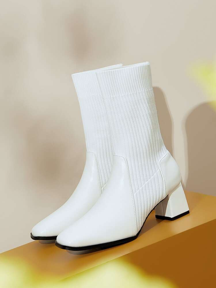 Cuccoo Minimalist Panel Detail Sock Boots | SHEIN