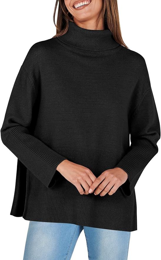 ANRABESS Women's Fashion 2023 Oversized Turtleneck Striped Trendy Sweaters Ribbed Knit Pullover S... | Amazon (US)