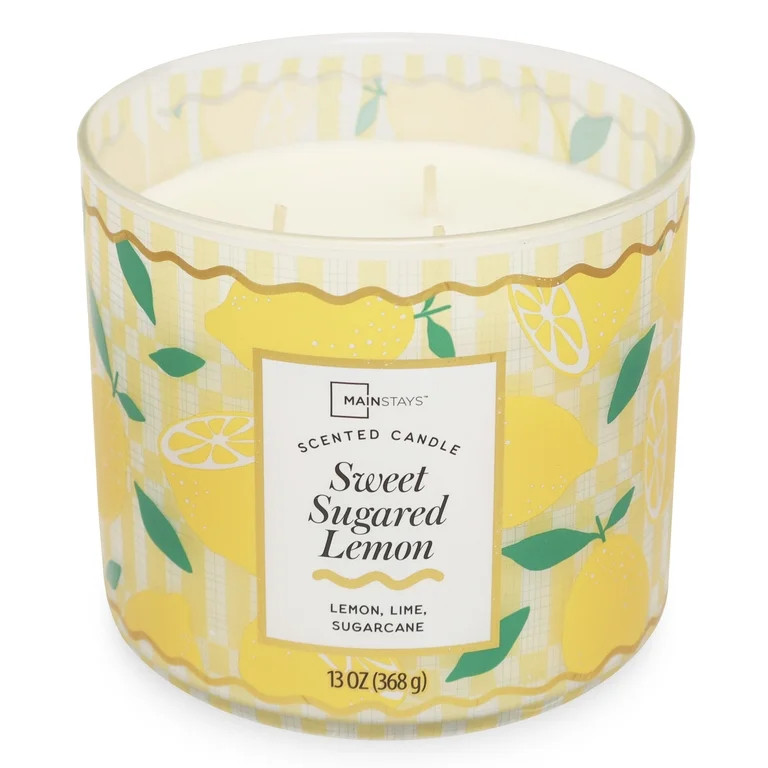 Mainstays 3-Wick Sweet Sugared Lemon Fragrance Candle with a Decorative Wrap, 13-Ounce | Walmart (US)
