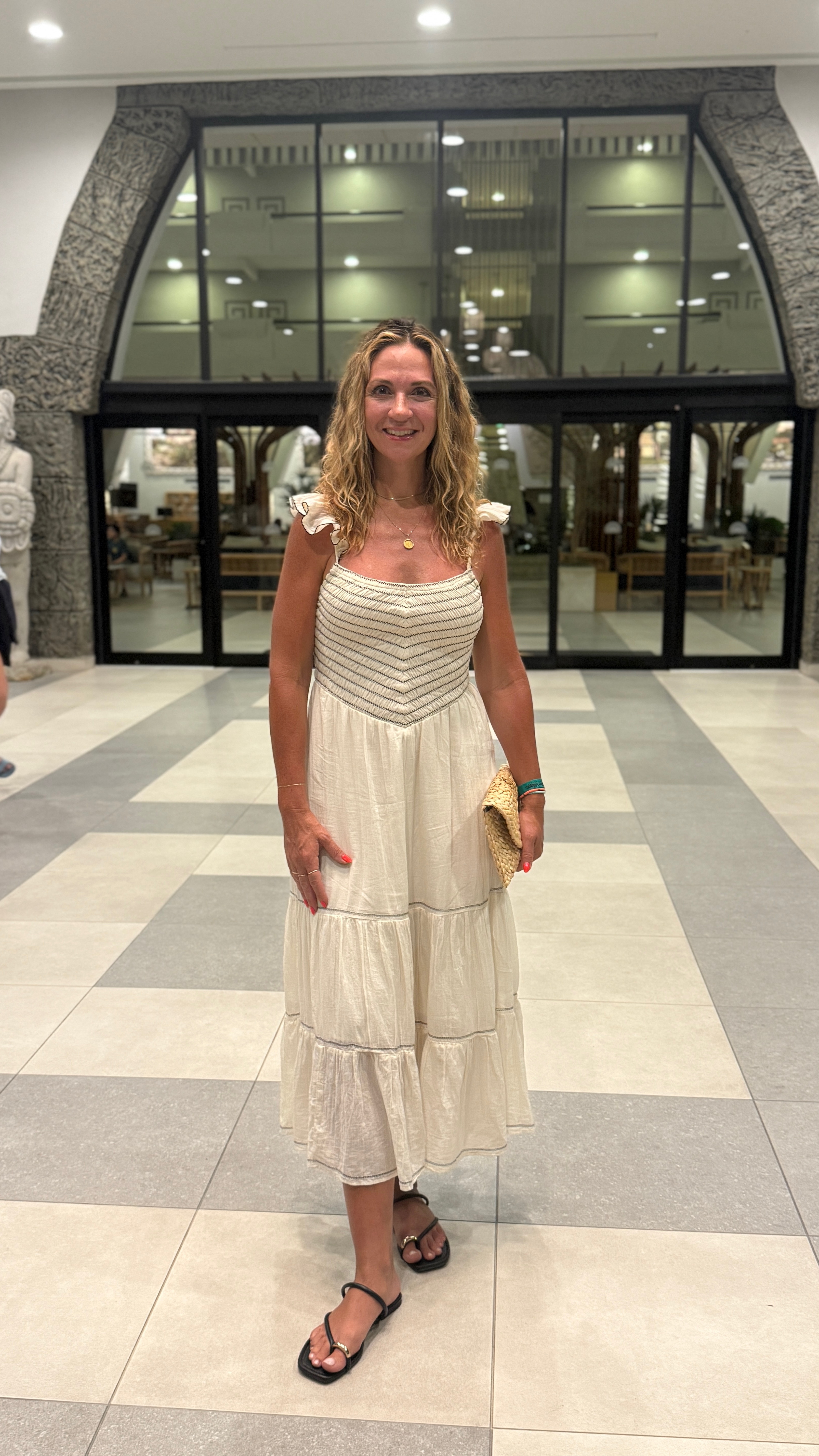 Easy + breezy ☀️ This cream sundress with black stitching from American Eagle is such a steal (around $38 right now!). I’m in a size small here (5’7” for reference). Perfect with sandals on hot summer days, and I love that it’ll transition straight into fall with boots + a jacket. 🤍🖤
✨👜👢
(And THIS mirror! Three light settings and just $66!)



Wedding guest dress 

#LTKSaleAlert #LTKOver40 #LTKFindsUnder50