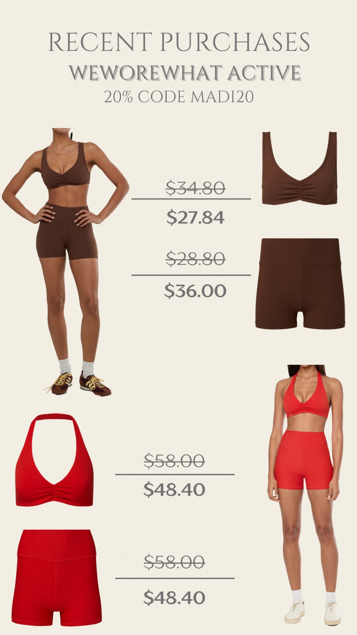 Recent Purchases - Affordable Activewear Sets - WeWoreWhat Tennis Collection - Red Athletic Set - Brown Athletic Set

#LTKSummerSales #LTKActive #LTKFindsUnder100
