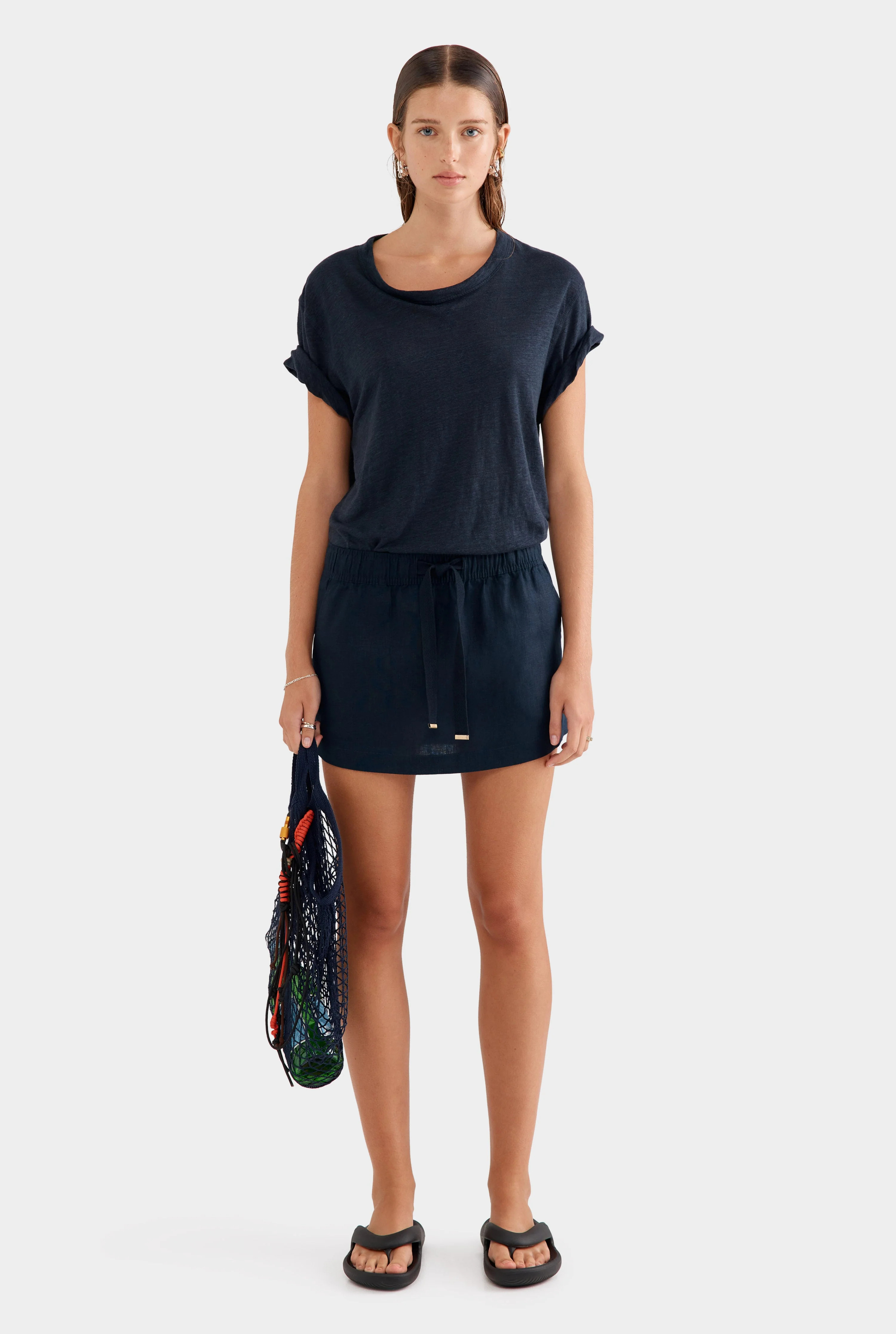 Linen Lounge Skirt in Navy | Venroy AU