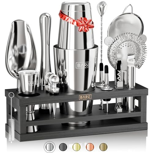 BARE BARREL® Mixology Bartender Kit Bar Set | 16-Piece Cocktail Shaker Set | Martini Barware Mixing Tools for Home Bartending | Incl. 35 Recipe Cards | Gift Set (28oz Boston Shaker, Silver/Black) | Amazon (US)